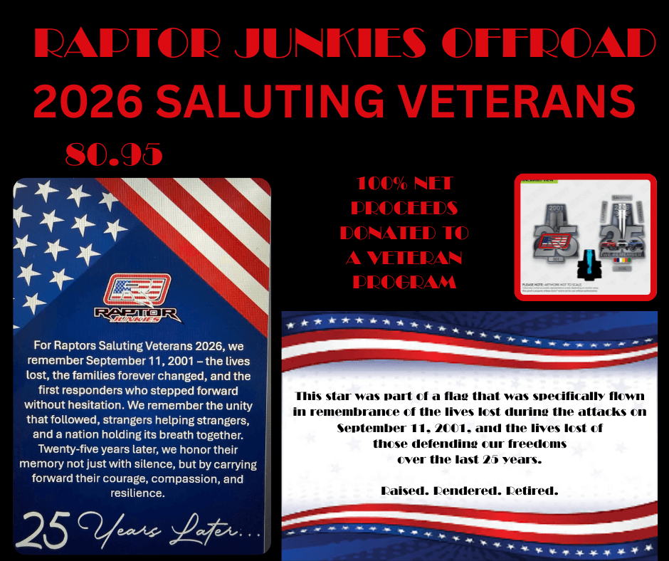 Official 2026 Saluting Veterans artwork showing the commemorative September 11 remembrance card, challenge coin design, and retired American flag star tribute.